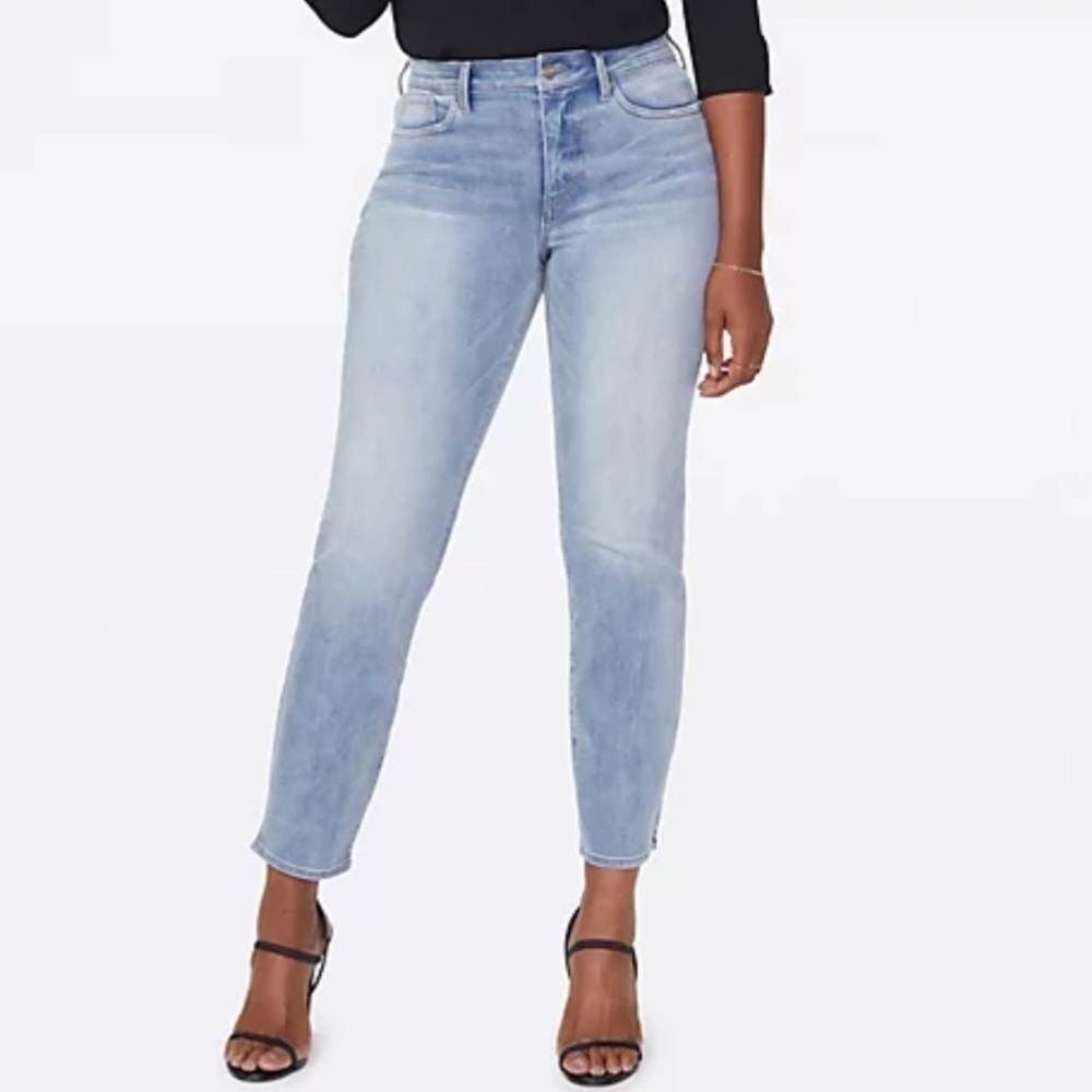 NWT Curves by NYDJ Slim Straight Ankle Slit Jeans in Biscayne Blue